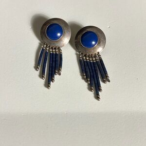 Vintage 925 Sterling Silver Lapis Dangle Earrings